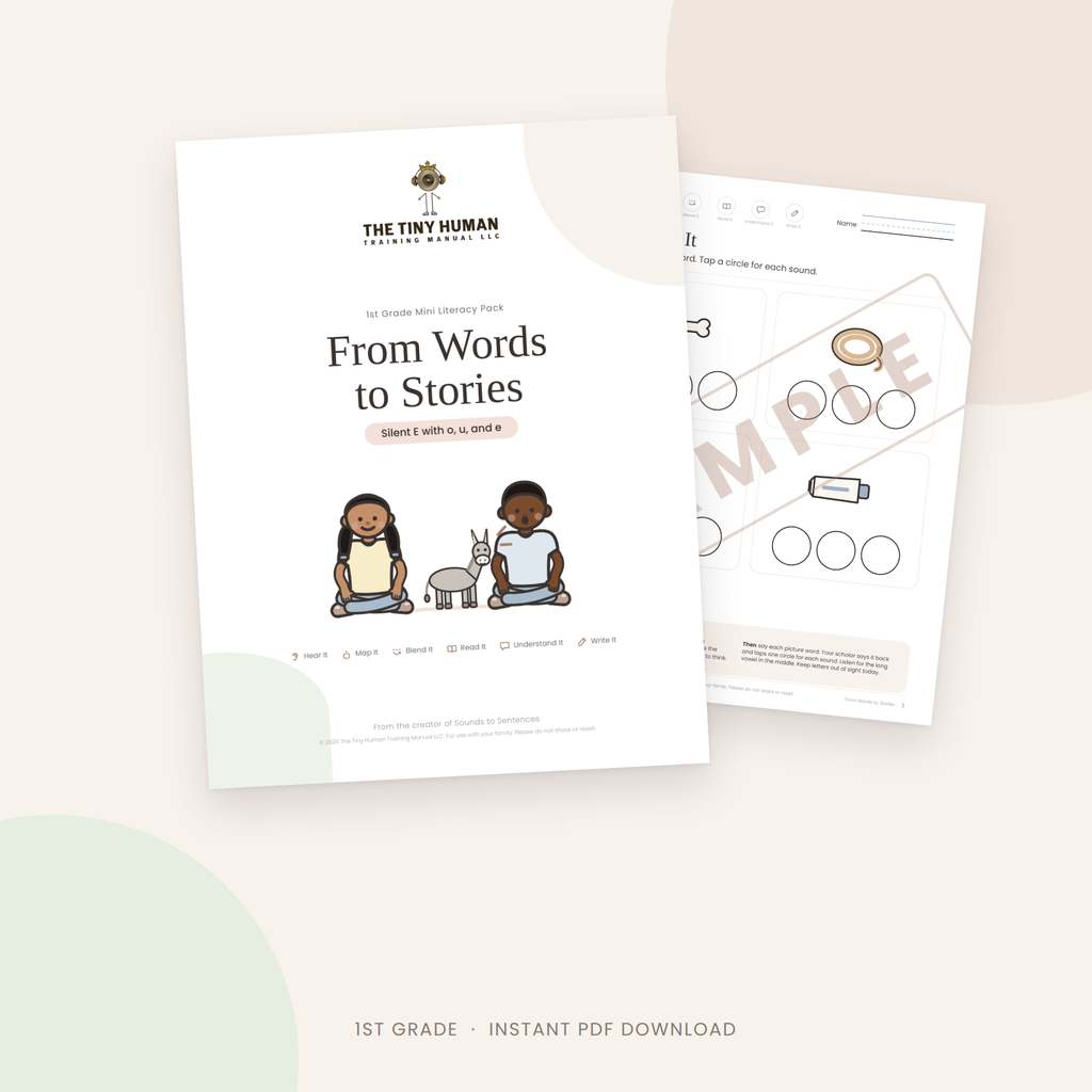 First Grade Mini Literacy Pack: From Words to Stories (Silent E with o, u, and e)