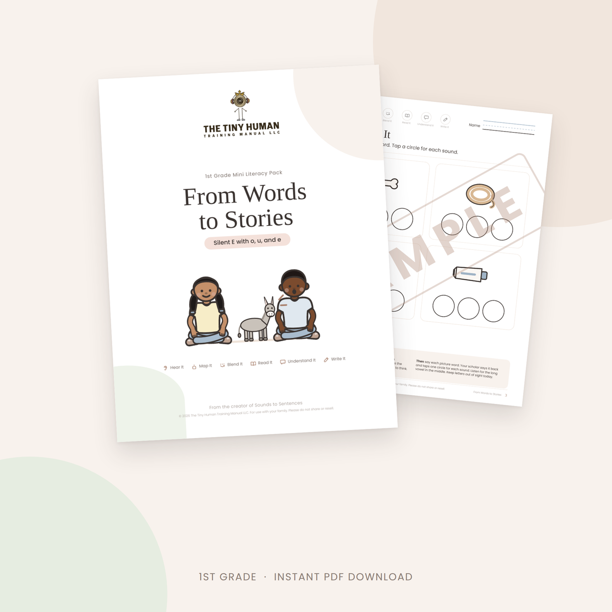 First Grade Mini Literacy Pack: From Words to Stories (Silent E with o, u, and e)