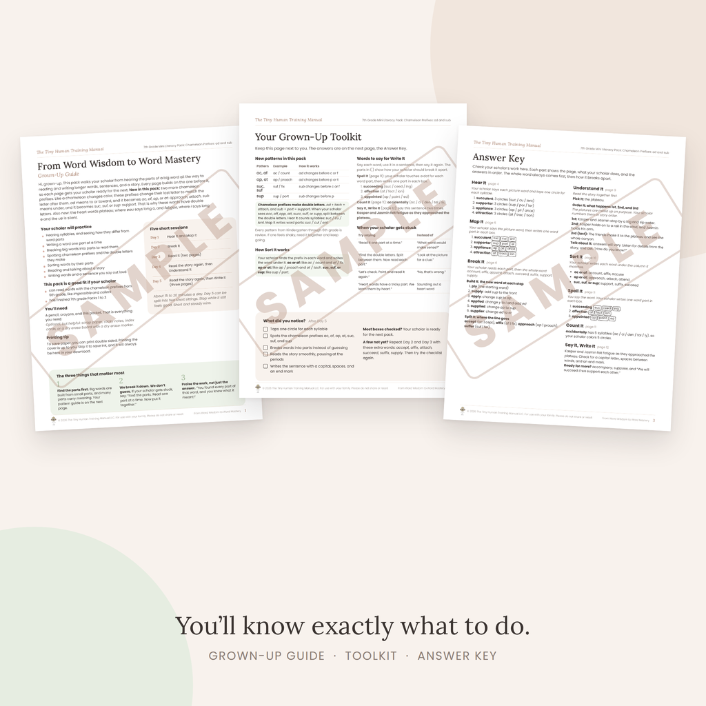 Seventh Grade Mini Literacy Pack: From Word Wisdom to Word Mastery (Chameleon Prefixes: ad and sub)