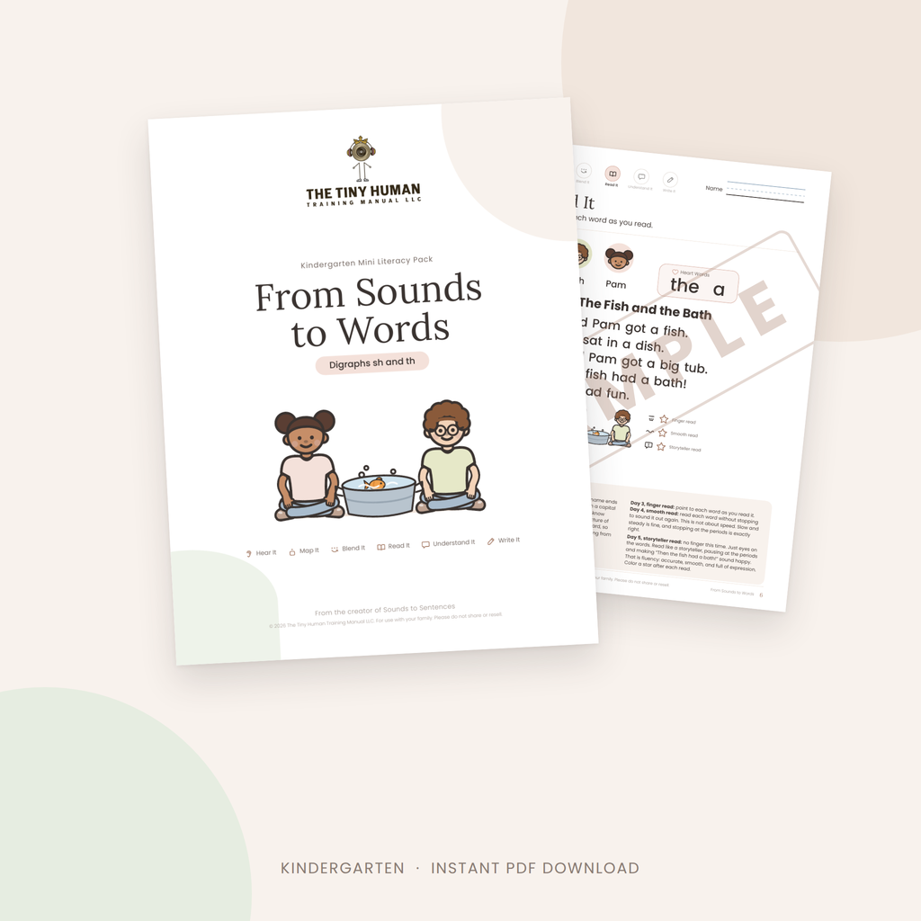 Kindergarten Literacy Pack: From Sounds to Words (Digraphs sh and th)