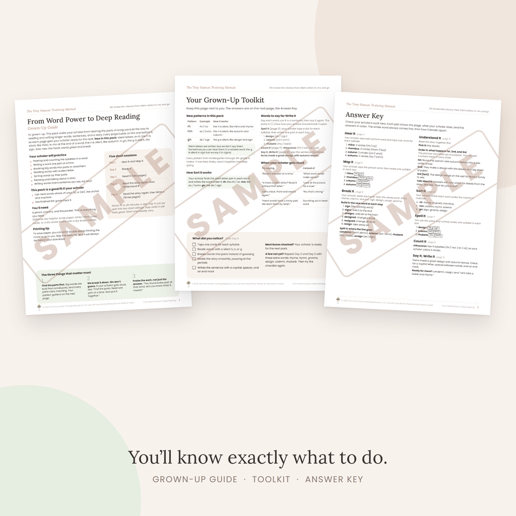 Fifth Grade Mini Literacy Pack: From Word Power to Deep Reading (Silent Letters rh, mn, and gn)