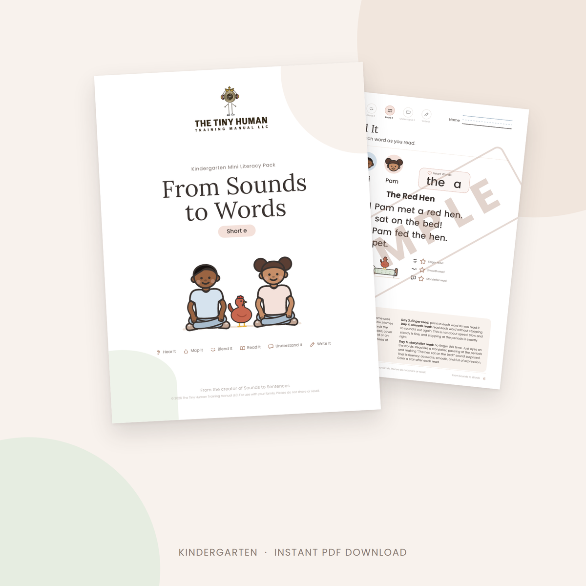 Kindergarten Mini Literacy Pack: From Sounds to Words (Short e)