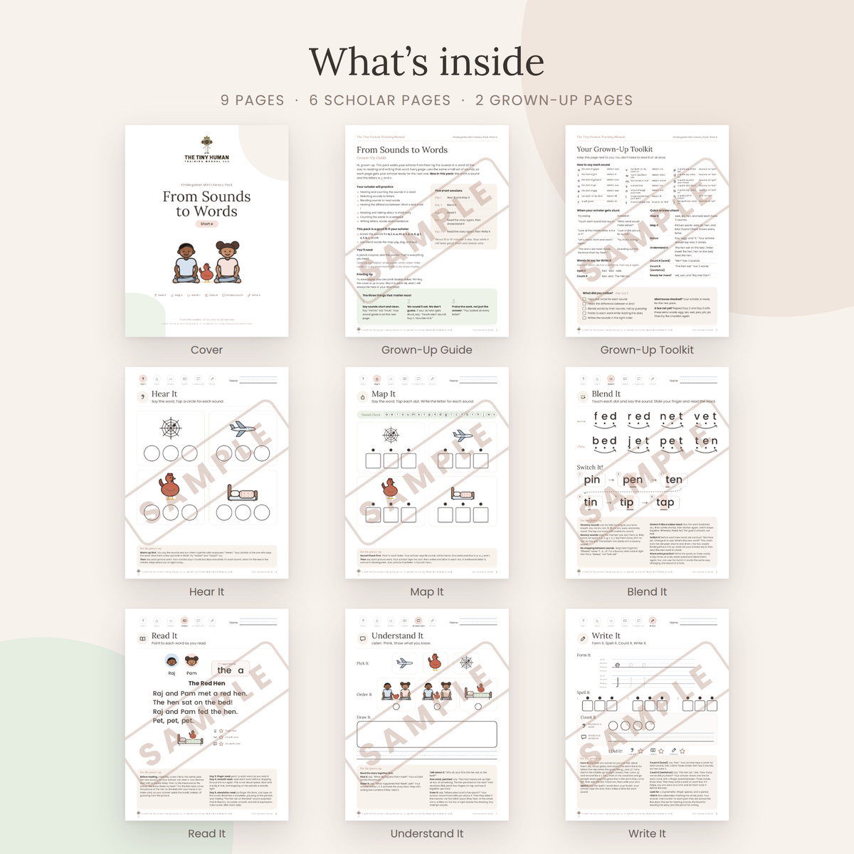 Kindergarten Mini Literacy Pack: From Sounds to Words (Short e)