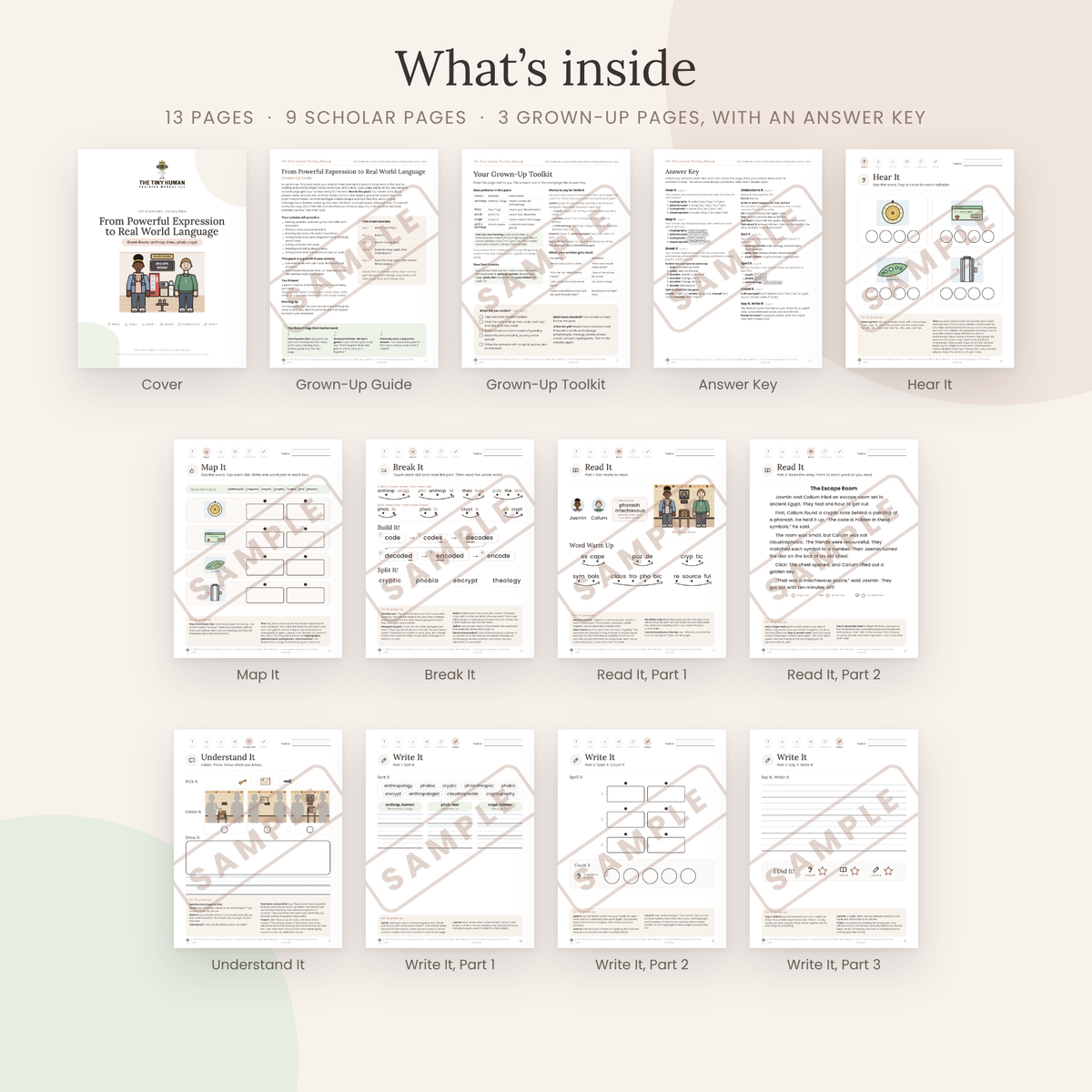 Twelfth Grade Mini Literacy Pack: From Powerful Expression to Real World Language (Greek Roots: anthrop, theo, phob, crypt)