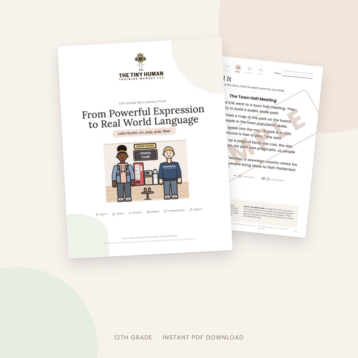 Twelfth Grade Mini Literacy Pack: From Powerful Expression to Real World Language (Latin Roots: civ, pop, pub, liber)