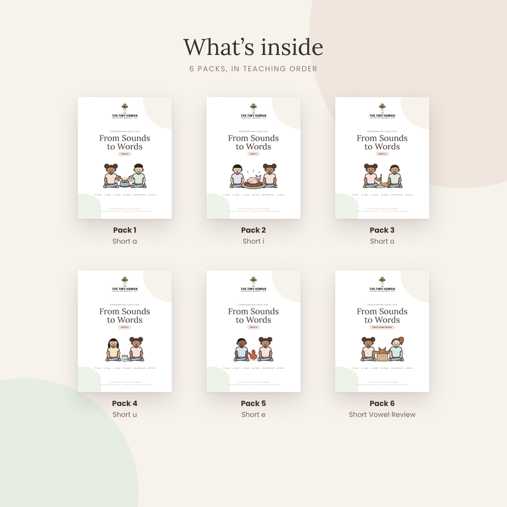 Kindergarten Short Vowel Bundle: From Sounds to Words (6 Packs)